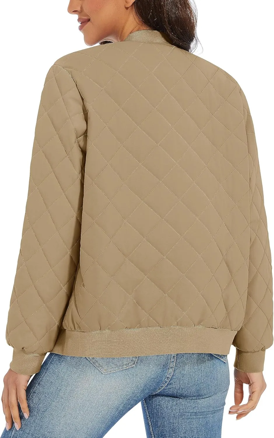 TACVASEN Women's Diamond Quilted Jackets Lightweight Casual Bomber Jacket Warm Winter Coats Full Zip with Pockets