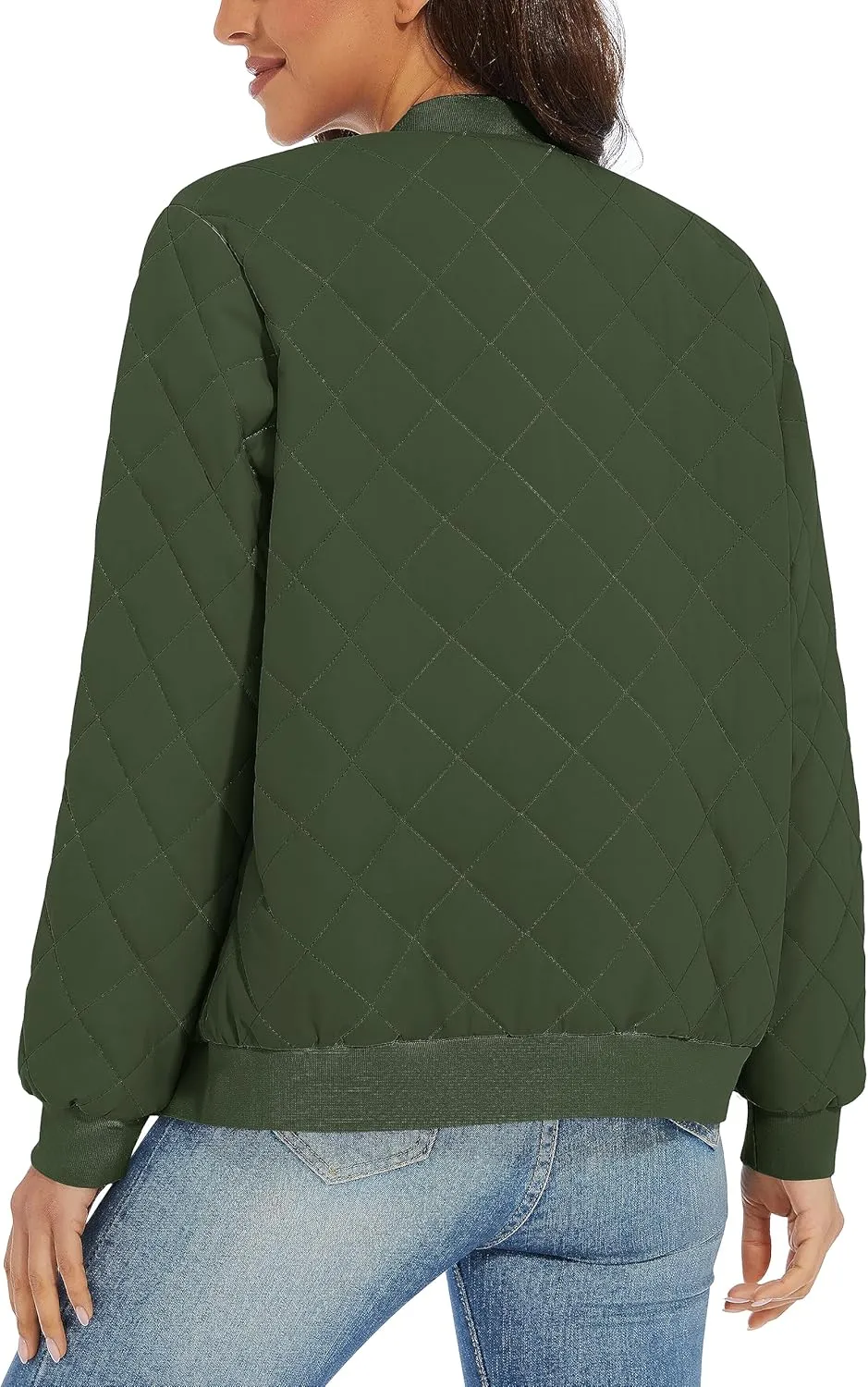 TACVASEN Women's Diamond Quilted Jackets Lightweight Casual Bomber Jacket Warm Winter Coats Full Zip with Pockets