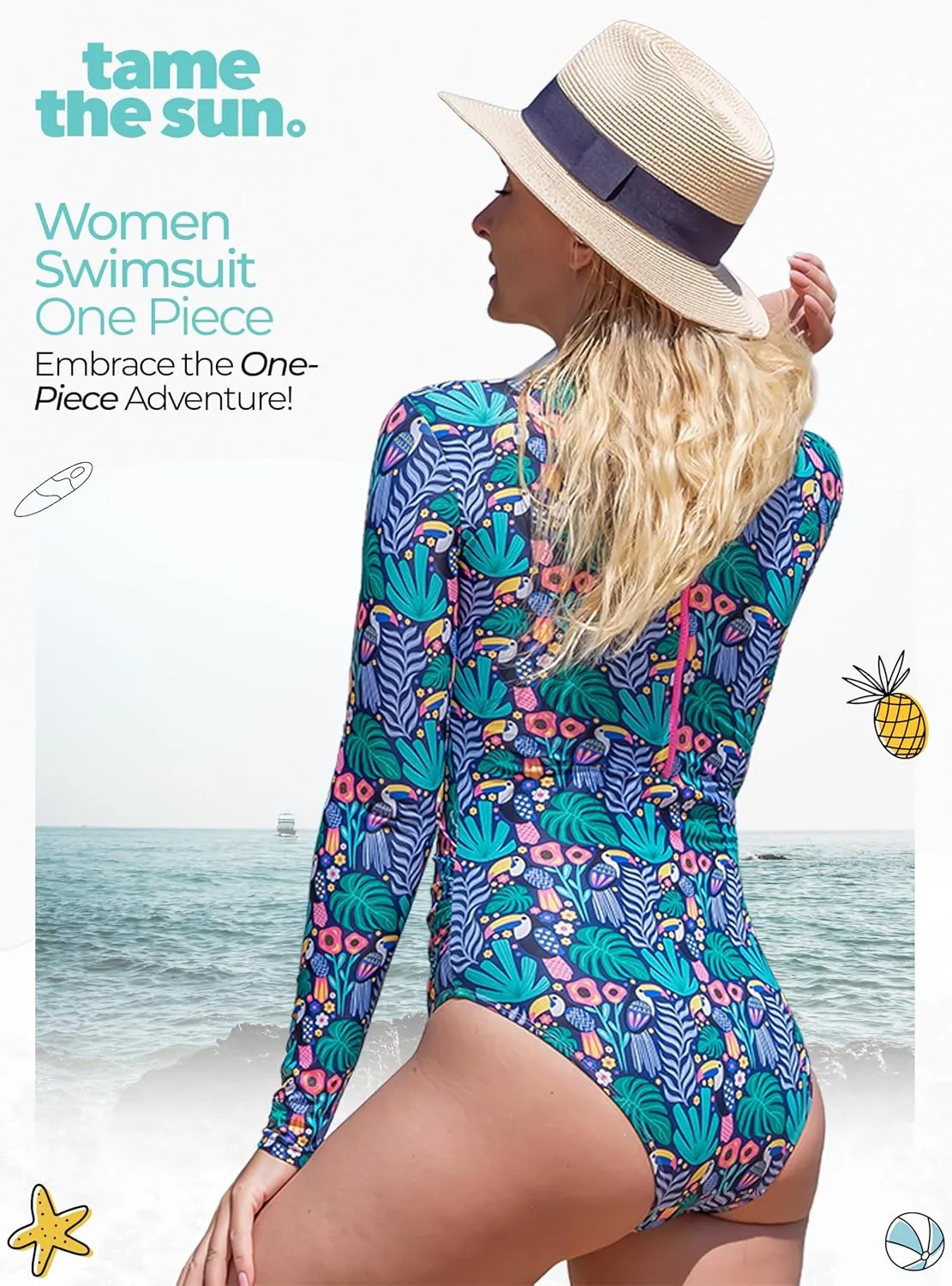 Tame the Sun Long Sleeve Swimsuits for Women - One Piece Tummy Control, UPF 50  Bathing Suit - Rash Guard, Zipper Swimwear