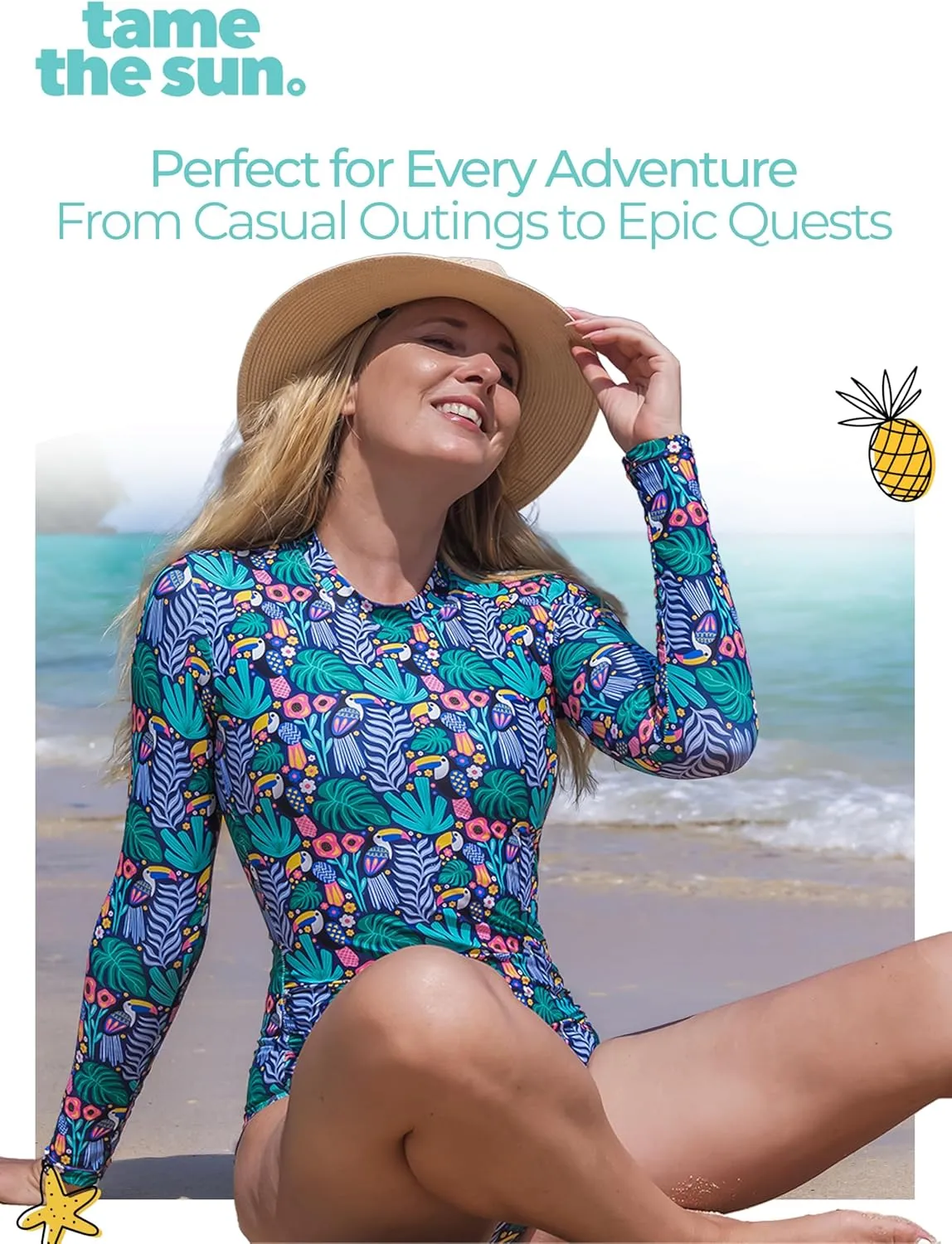 Tame the Sun Long Sleeve Swimsuits for Women - One Piece Tummy Control, UPF 50  Bathing Suit - Rash Guard, Zipper Swimwear