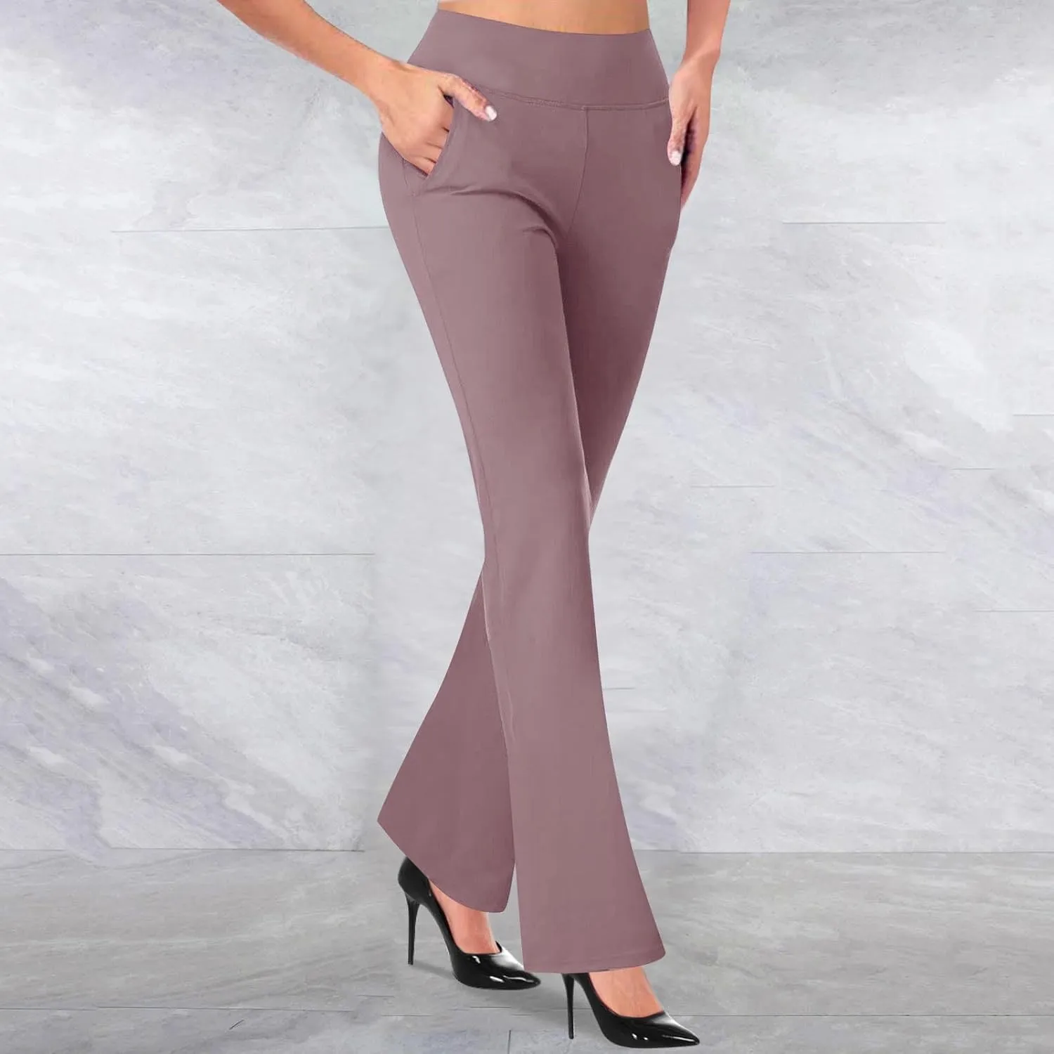 TANGNADE Womens Work Dress Pants High Waited Pull Slim Flare Leg Casual Trousers with Pockets Fall Winter Pants