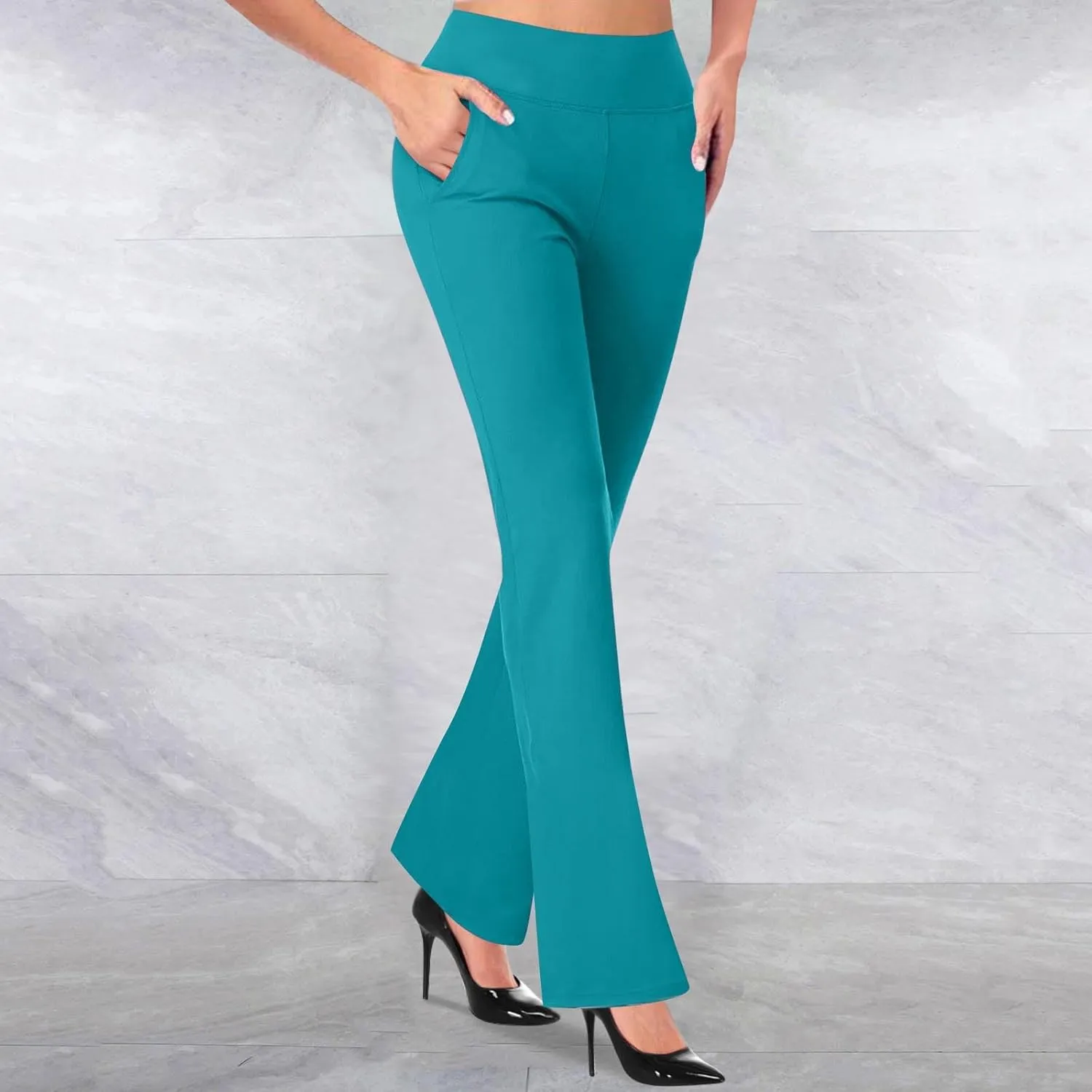 TANGNADE Womens Work Dress Pants High Waited Pull Slim Flare Leg Casual Trousers with Pockets Fall Winter Pants