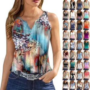 Tank Top for Women 2024 Summer Tops Casual Button Down Shirts Slim Fit V Neck Sleeveless Holiday Versatile Blouses
