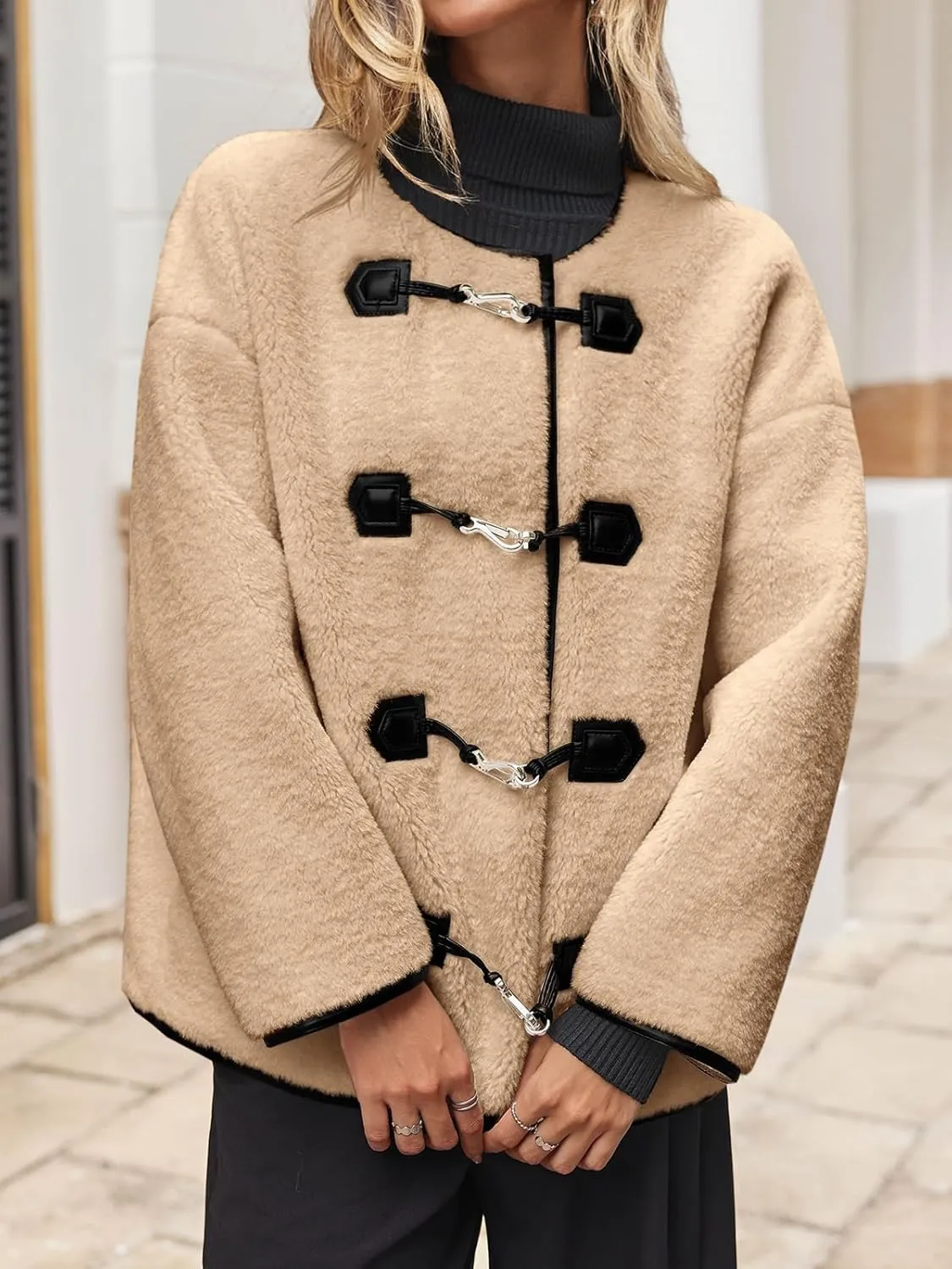 Tankaneo Womens Faux Fur Jackets Fluffy Collarless Winter Fuzzy Coat Oversized Warm Sherpa Outerwear