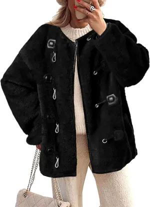 Tankaneo Womens Faux Fur Jackets Fluffy Collarless Winter Fuzzy Coat Oversized Warm Sherpa Outerwear