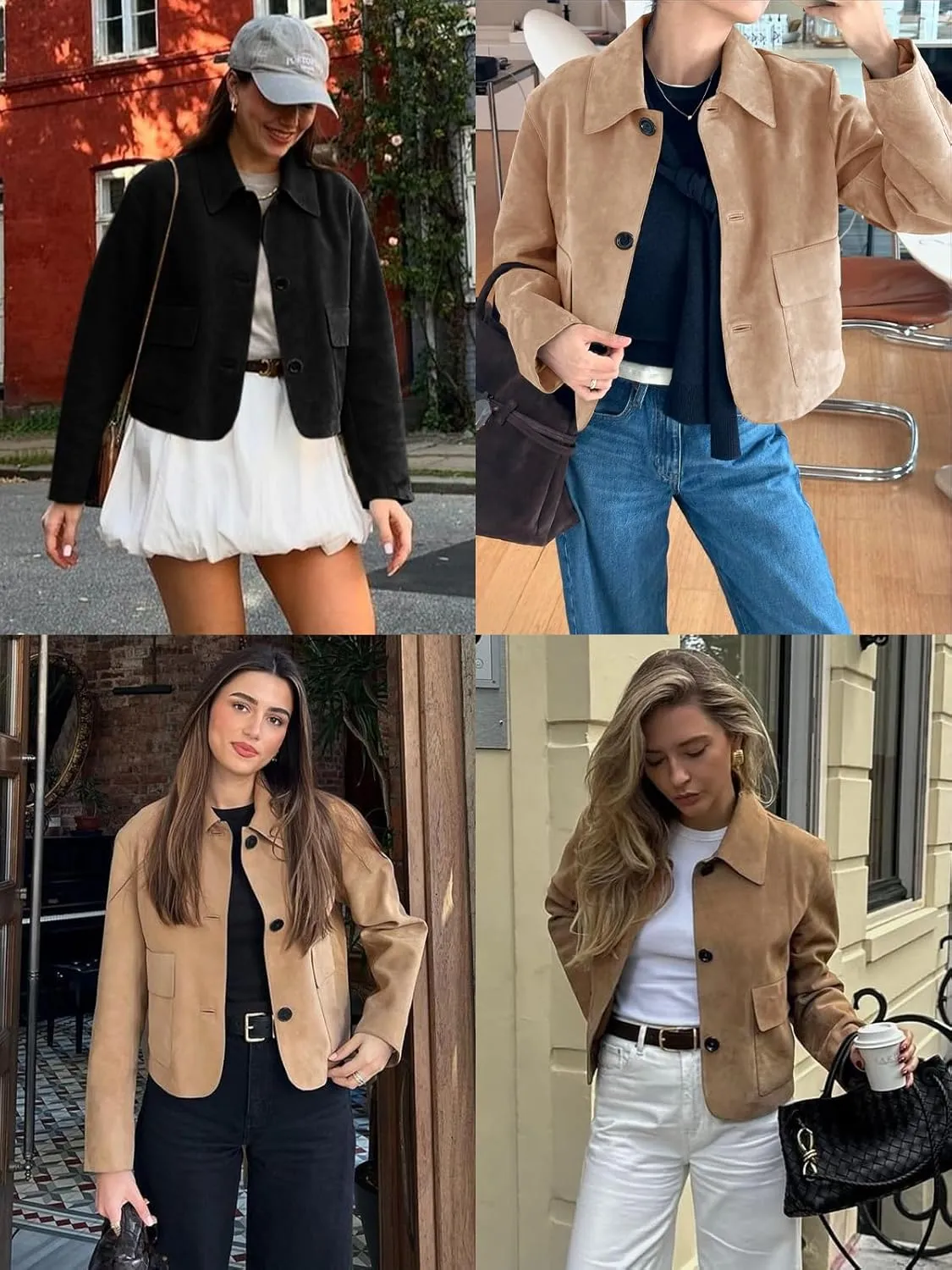 Tankaneo Womens Faux Suede Leather Jackets Casual Cropped Coats Vintage Button Down Shackets