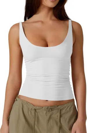Tankaneo Womens Sexy Deep V Neck Top Sleeveless Backless Spaghetti Strap Tank Top Casual Basic Cami Top