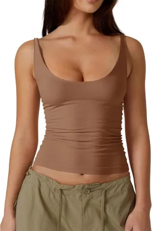 Tankaneo Womens Sexy Deep V Neck Top Sleeveless Backless Spaghetti Strap Tank Top Casual Basic Cami Top