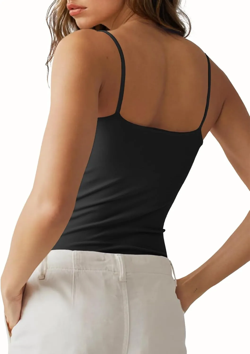 Tankaneo Womens Sexy Deep V Neck Top Sleeveless Backless Spaghetti Strap Tank Top Casual Basic Cami Top