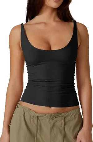 Tankaneo Womens Sexy Deep V Neck Top Sleeveless Backless Spaghetti Strap Tank Top Casual Basic Cami Top
