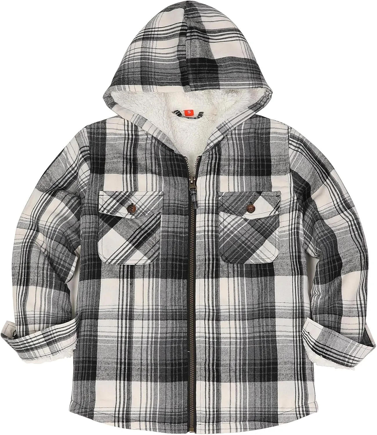 ThCreasa Boys Plaid Flannel Jackets Sherpa Lined Zip Up Long Sleeve Warm Flannel Shirt with Hood