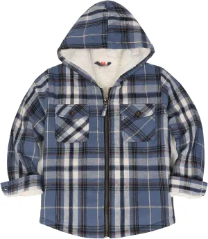 ThCreasa Boys Plaid Flannel Jackets Sherpa Lined Zip Up Long Sleeve Warm Flannel Shirt with Hood
