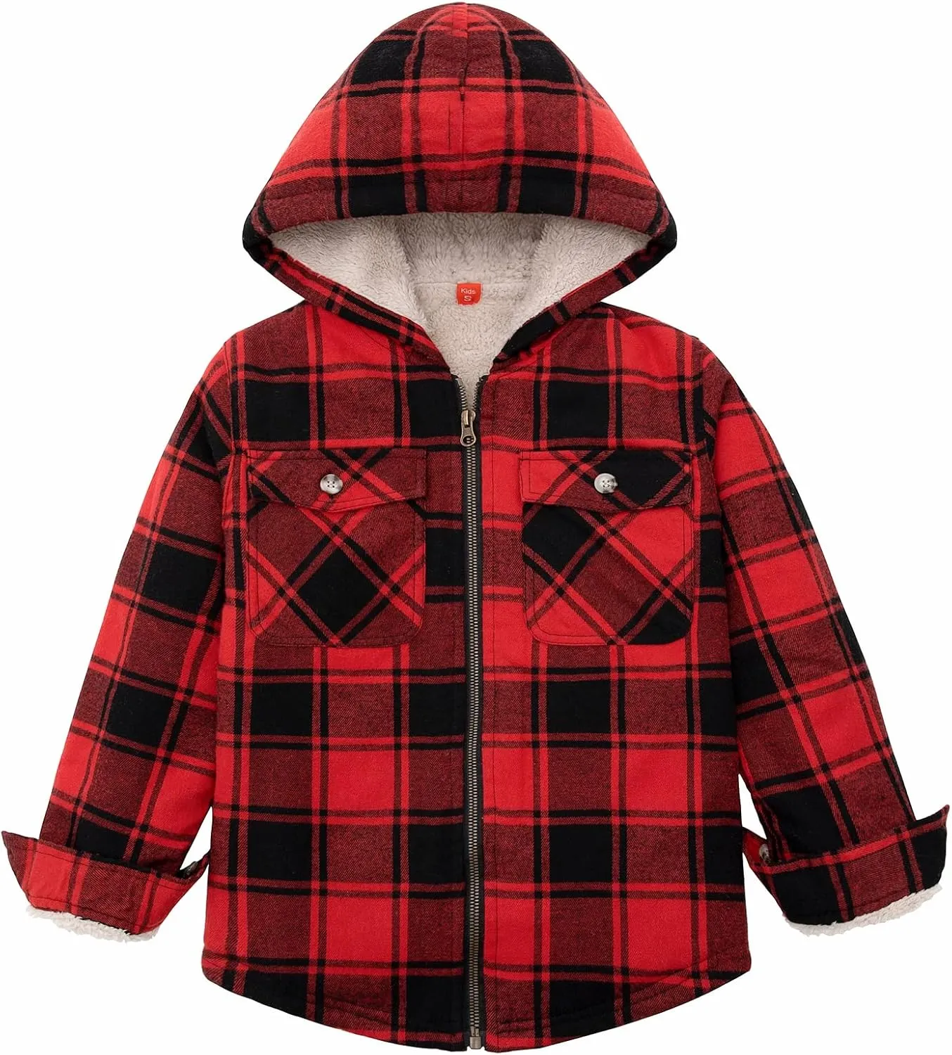 ThCreasa Boys Plaid Flannel Jackets Sherpa Lined Zip Up Long Sleeve Warm Flannel Shirt with Hood