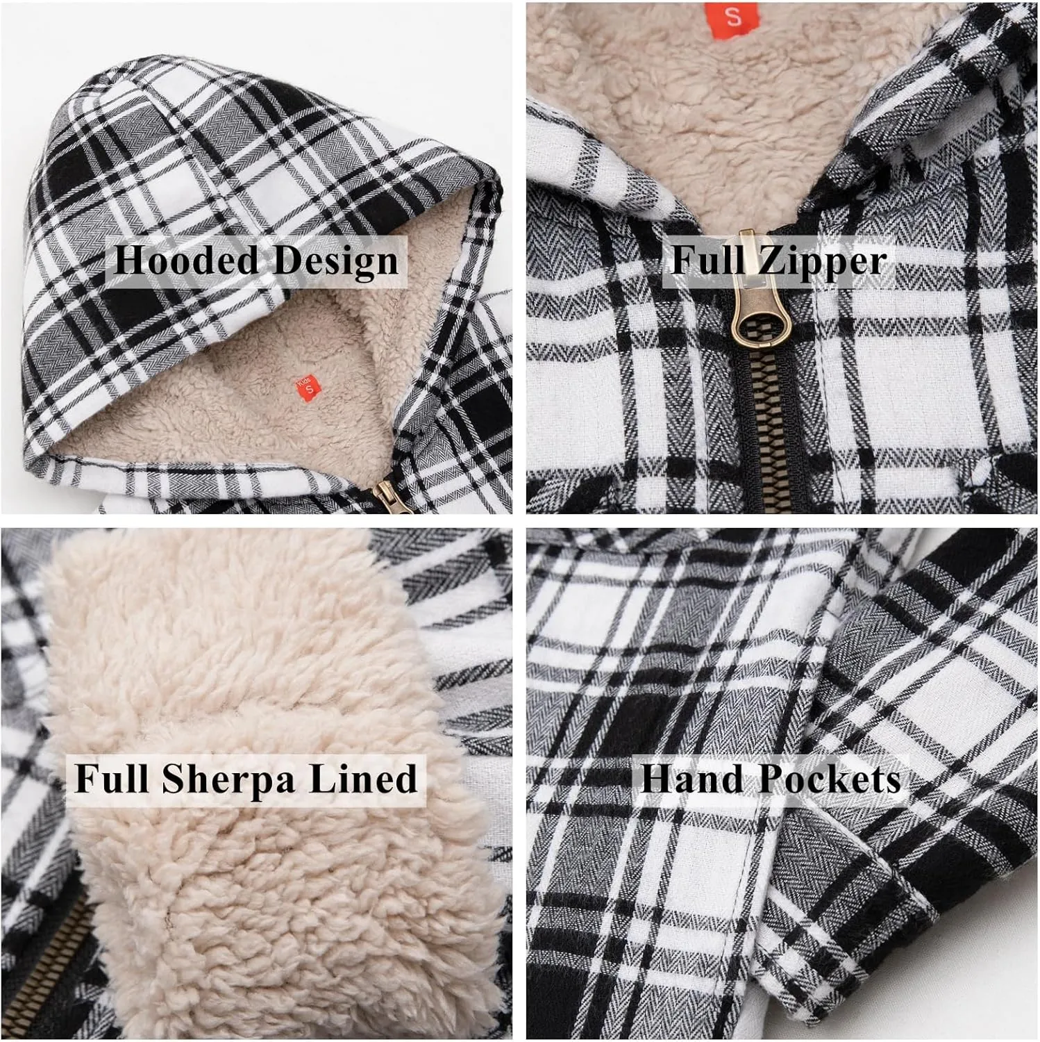 ThCreasa Boys Plaid Flannel Jackets Sherpa Lined Zip Up Long Sleeve Warm Flannel Shirt with Hood