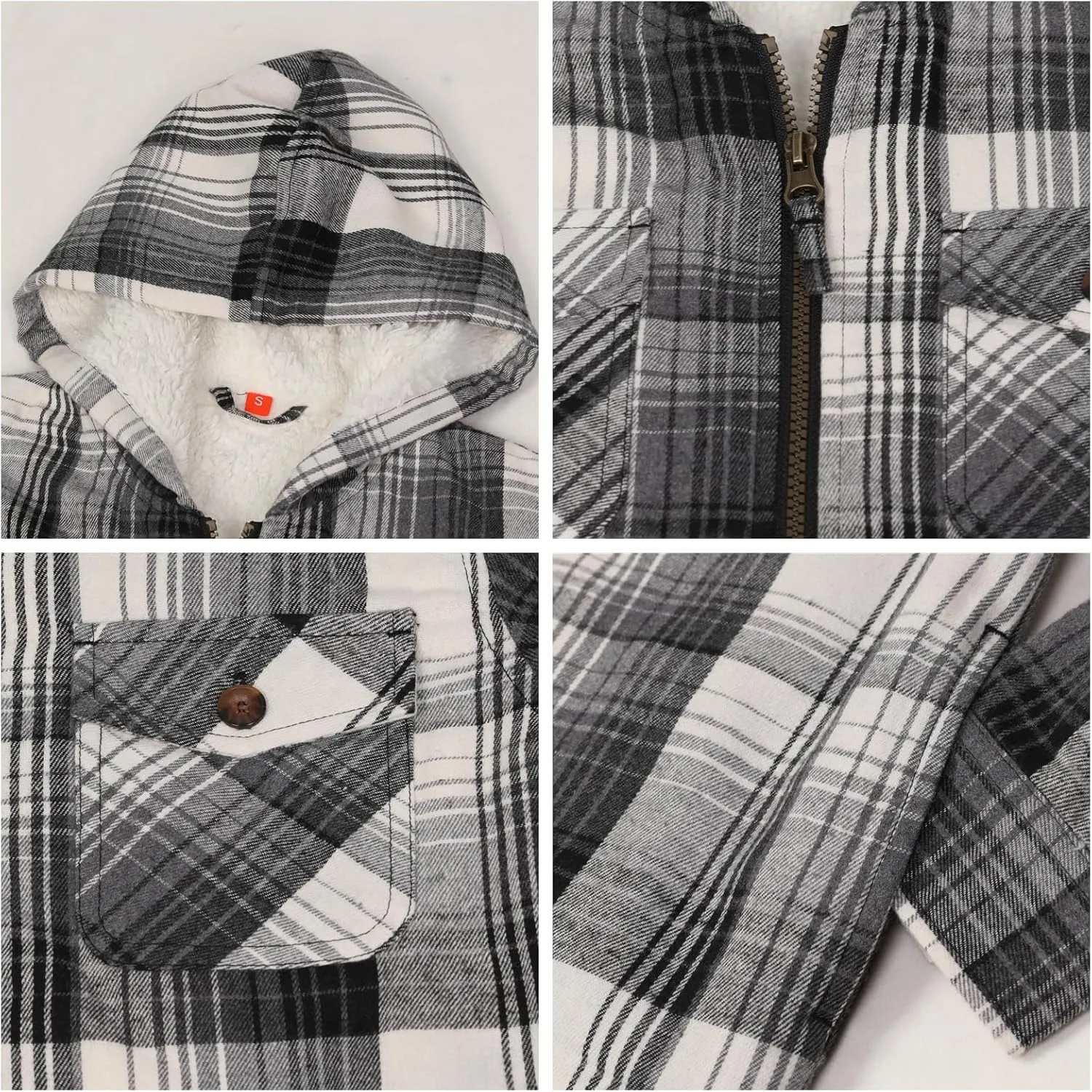 ThCreasa Boys Plaid Flannel Jackets Sherpa Lined Zip Up Long Sleeve Warm Flannel Shirt with Hood