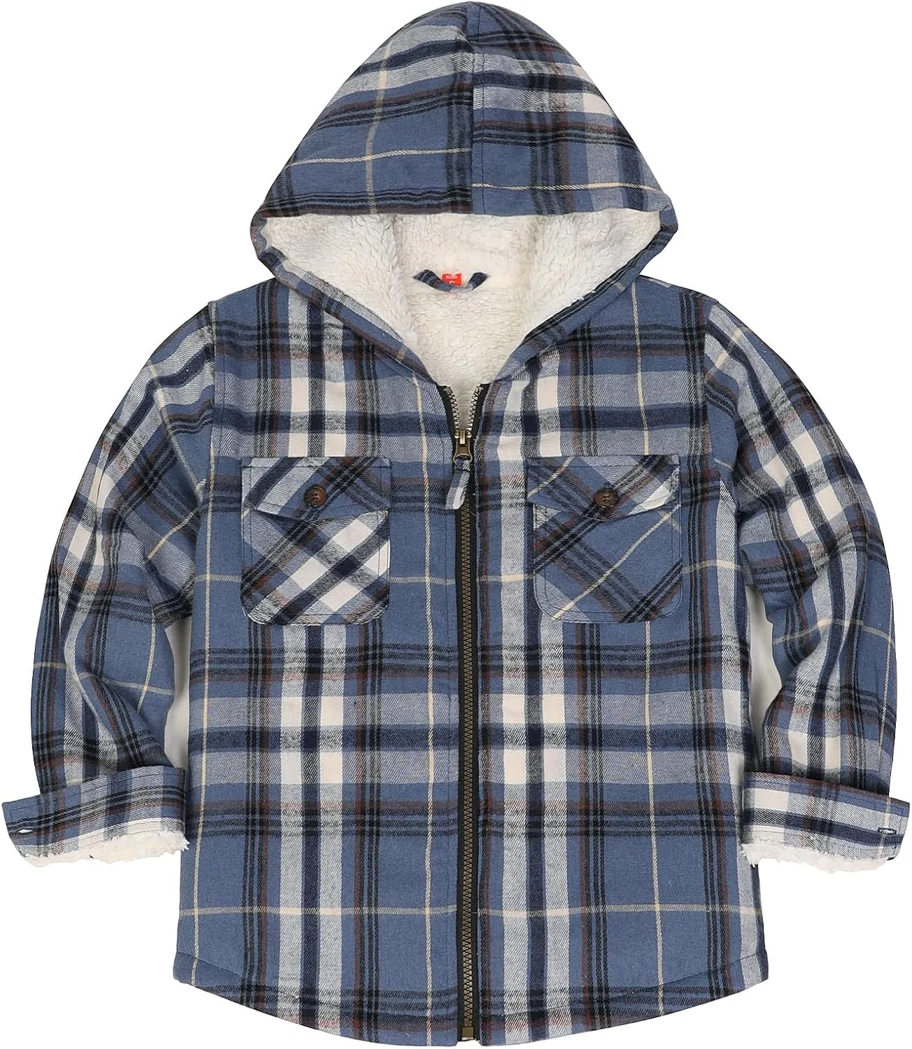 ThCreasa Boys Plaid Flannel Jackets Sherpa Lined Zip Up Long Sleeve Warm Flannel Shirt with Hood