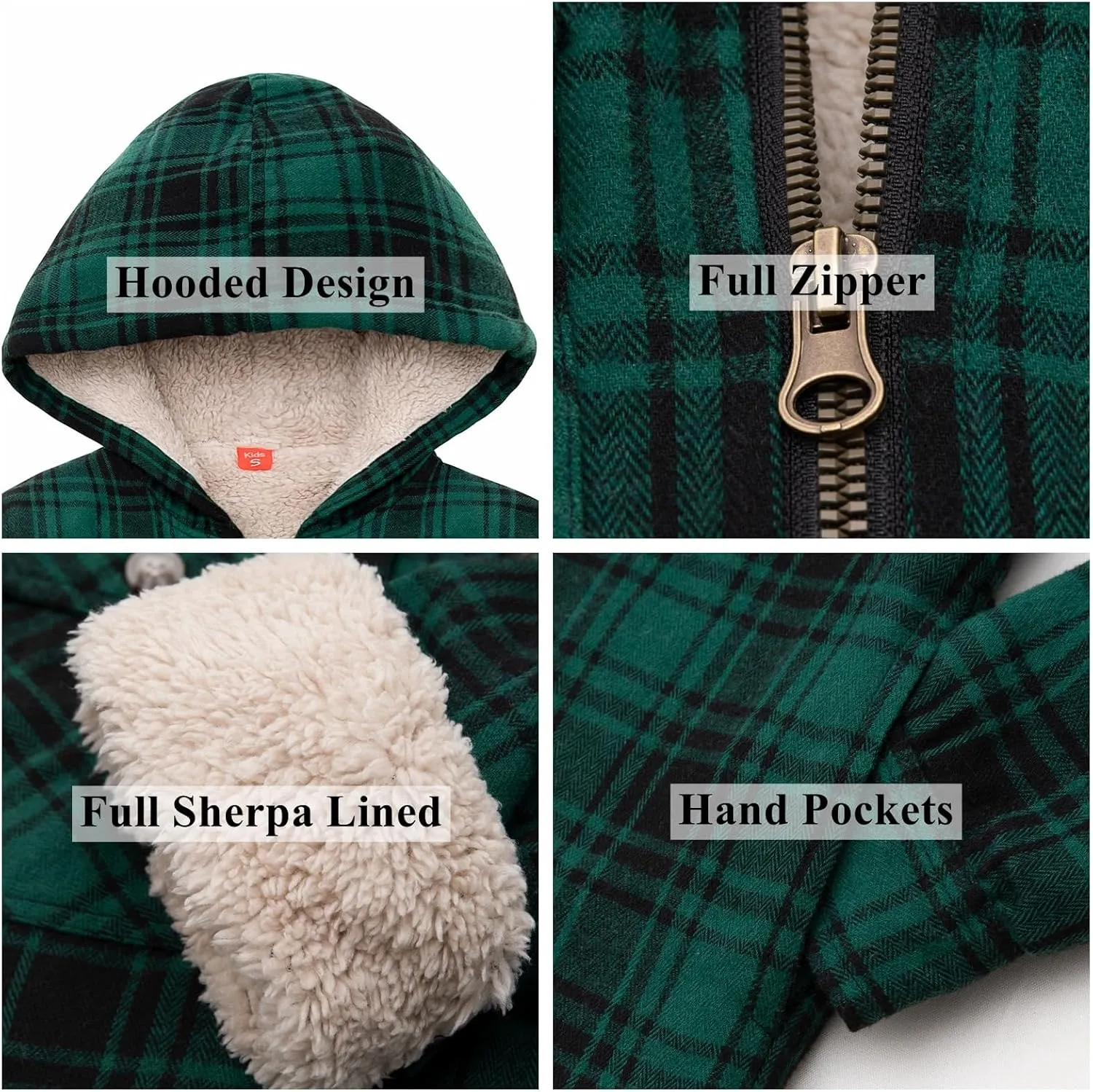 ThCreasa Boys Plaid Flannel Jackets Sherpa Lined Zip Up Long Sleeve Warm Flannel Shirt with Hood