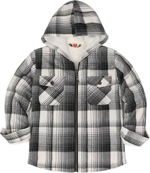 ThCreasa Boys Plaid Flannel Jackets Sherpa Lined Zip Up Long Sleeve Warm Flannel Shirt with Hood