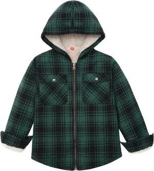 ThCreasa Boys Plaid Flannel Jackets Sherpa Lined Zip Up Long Sleeve Warm Flannel Shirt with Hood