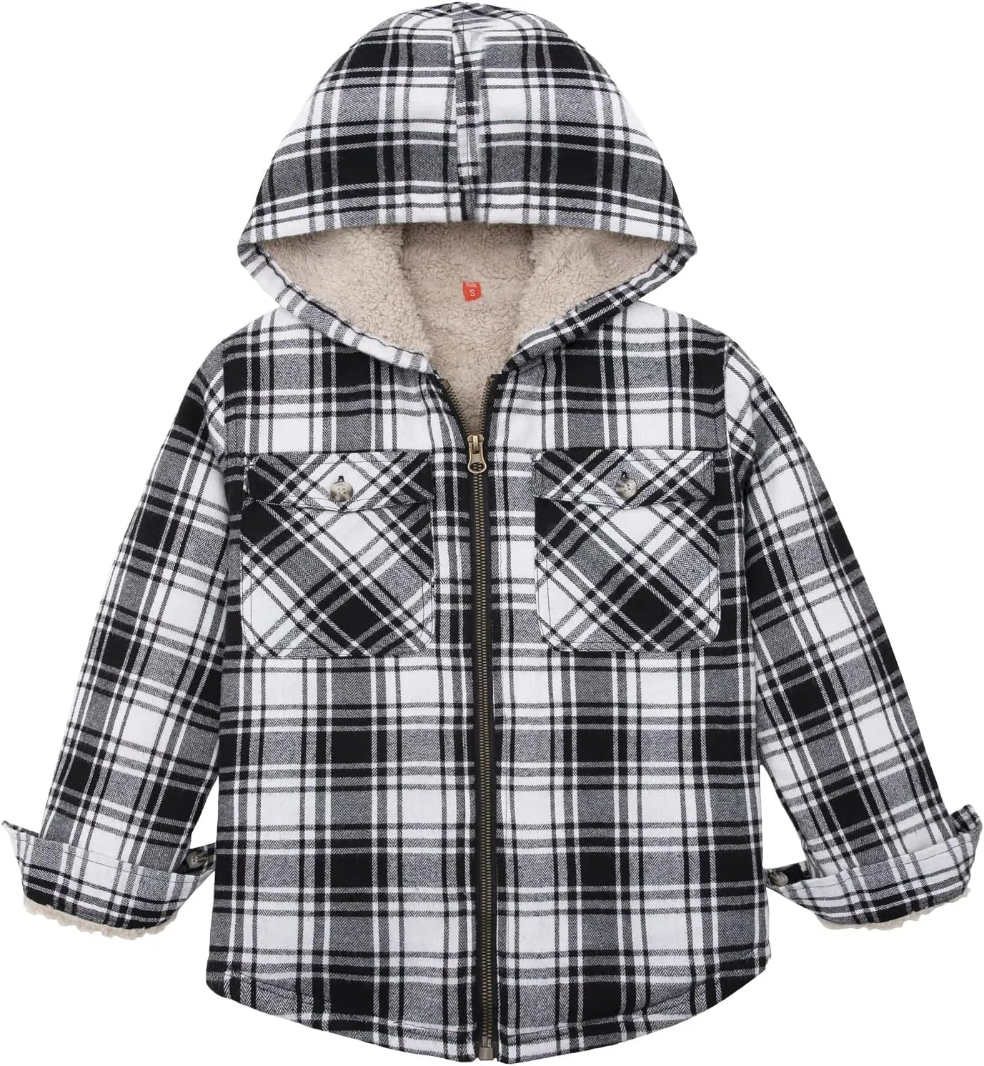 ThCreasa Boys Plaid Flannel Jackets Sherpa Lined Zip Up Long Sleeve Warm Flannel Shirt with Hood