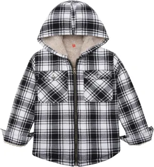 ThCreasa Boys Plaid Flannel Jackets Sherpa Lined Zip Up Long Sleeve Warm Flannel Shirt with Hood