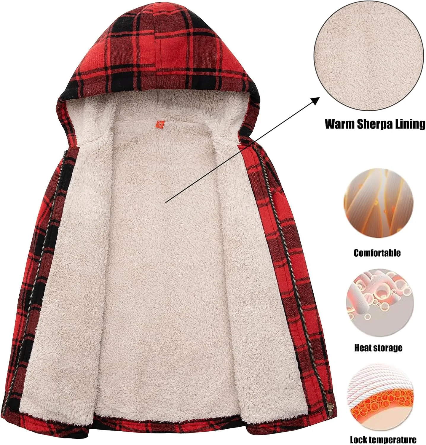 ThCreasa Boys Plaid Flannel Jackets Sherpa Lined Zip Up Long Sleeve Warm Flannel Shirt with Hood