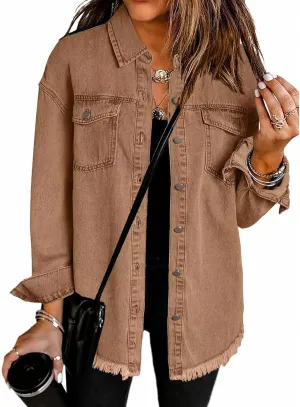 The Beauty North Denim Jacket Casual Denim Button Down Distressed Jacket Long Jean Jackets for Women