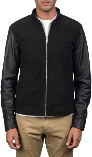 The Jacket Maker Blain Brown Suede Bomber Jacket | Men Suede Leather Brown Bomber Jacket | Goatskin Brown Suede Bomber Jacket