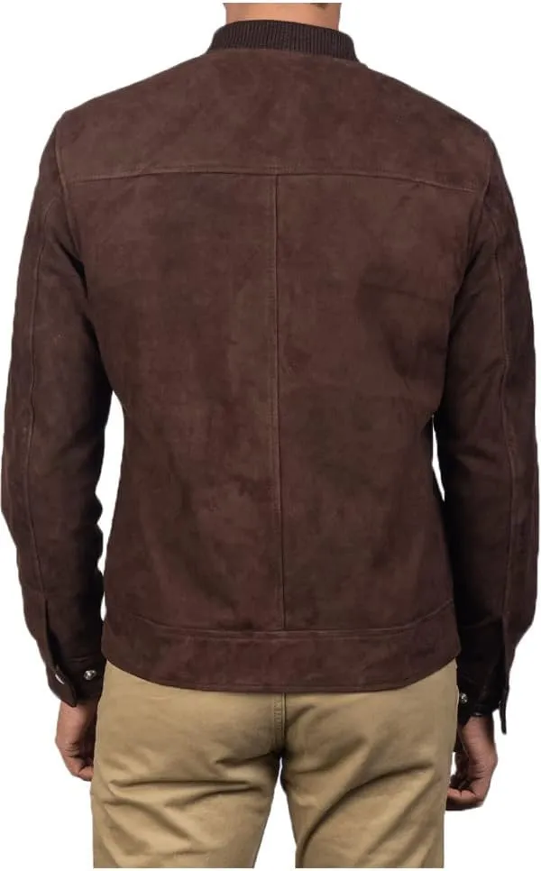 The Jacket Maker Blain Brown Suede Bomber Jacket | Men Suede Leather Brown Bomber Jacket | Goatskin Brown Suede Bomber Jacket