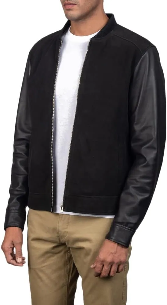 The Jacket Maker Blain Brown Suede Bomber Jacket | Men Suede Leather Brown Bomber Jacket | Goatskin Brown Suede Bomber Jacket