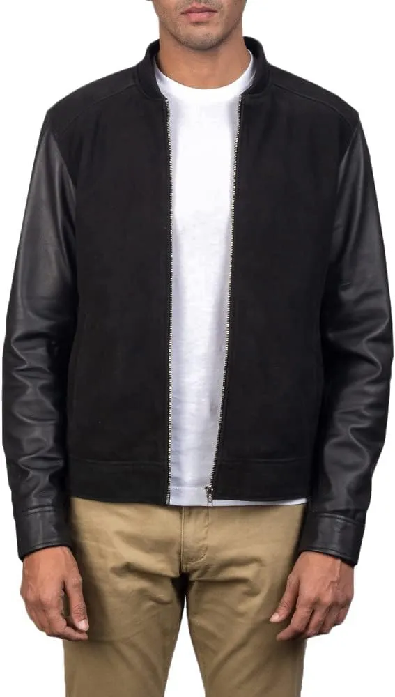 The Jacket Maker Blain Brown Suede Bomber Jacket | Men Suede Leather Brown Bomber Jacket | Goatskin Brown Suede Bomber Jacket