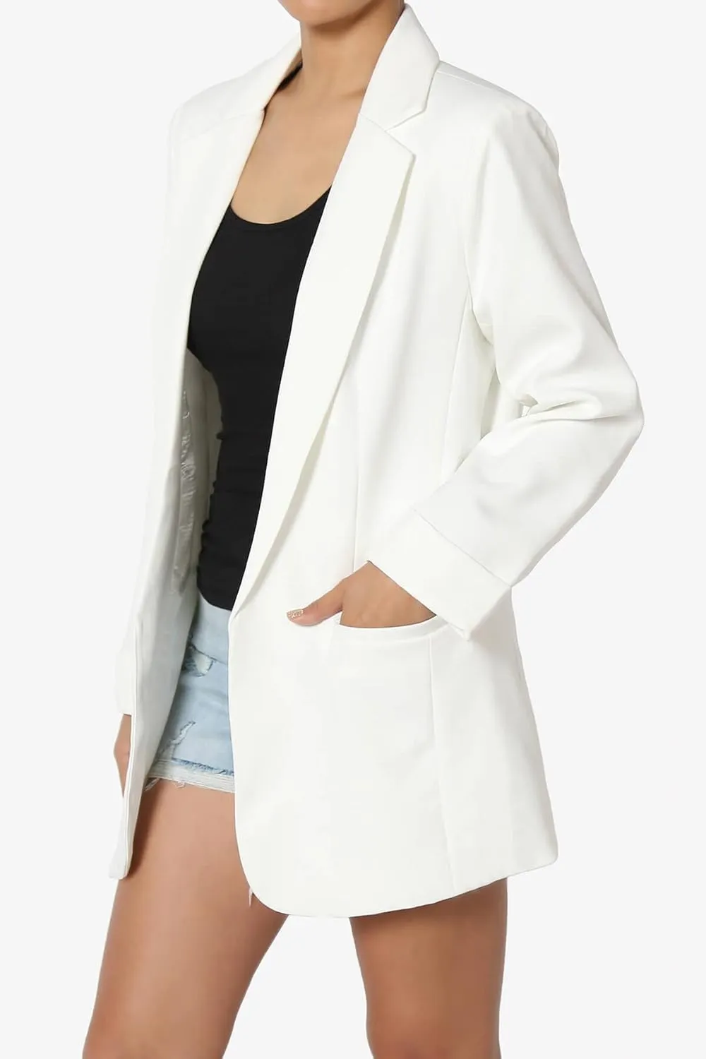 TheMogan Women's Cuffed Long Sleeve Open Front Blazer Stylish Office Casual Versatile Jacket