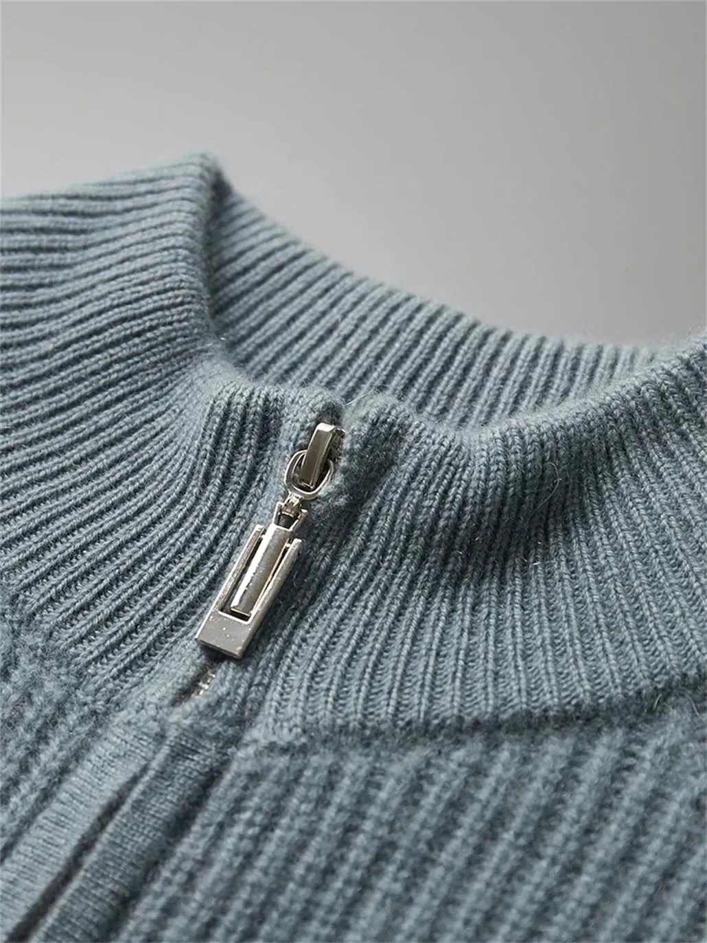 Thick Men Sweater Cashmere Long Sleeve Mock-Neck Zipper Cardigan Soft Warm Knitwear Men Clothing