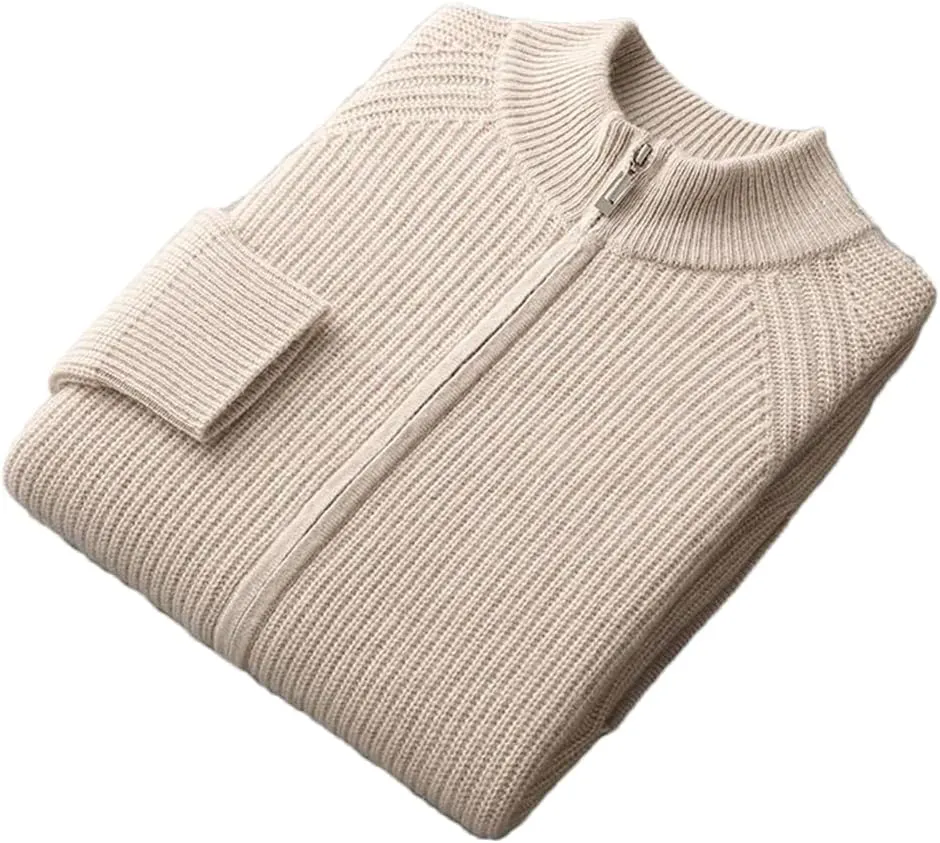 Thick Men Sweater Cashmere Long Sleeve Mock-Neck Zipper Cardigan Soft Warm Knitwear Men Clothing