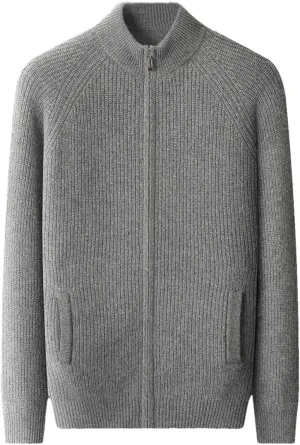 Thick Men Sweater Cashmere Long Sleeve Mock-Neck Zipper Cardigan Soft Warm Knitwear Men Clothing