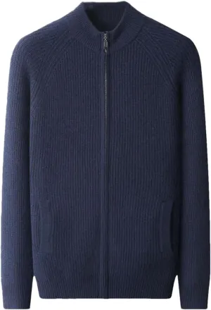 Thick Men Sweater Cashmere Long Sleeve Mock-Neck Zipper Cardigan Soft Warm Knitwear Men Clothing
