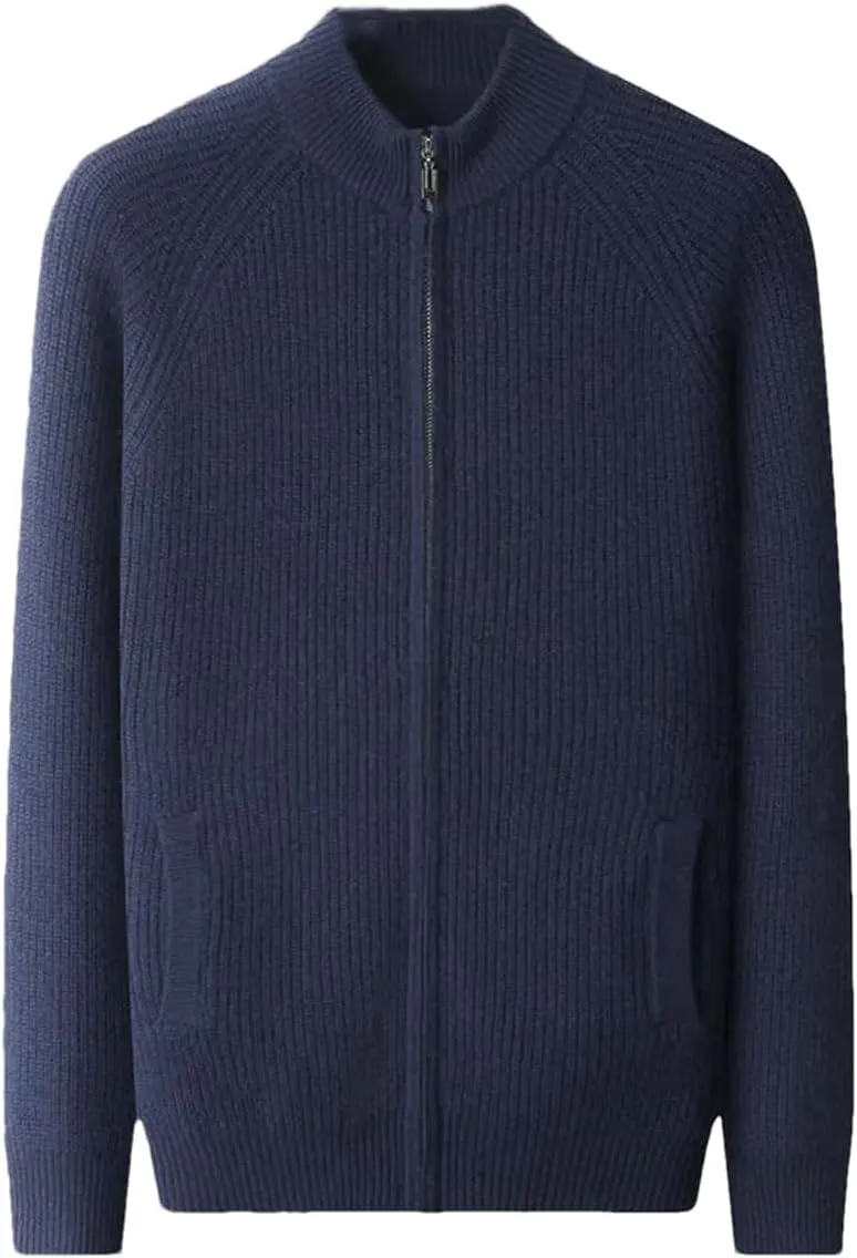 Thick Men Sweater Cashmere Long Sleeve Mock-Neck Zipper Cardigan Soft Warm Knitwear Men Clothing