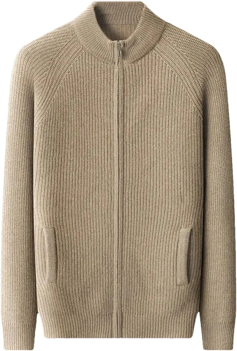 Thick Men Sweater Cashmere Long Sleeve Mock-Neck Zipper Cardigan Soft Warm Knitwear Men Clothing