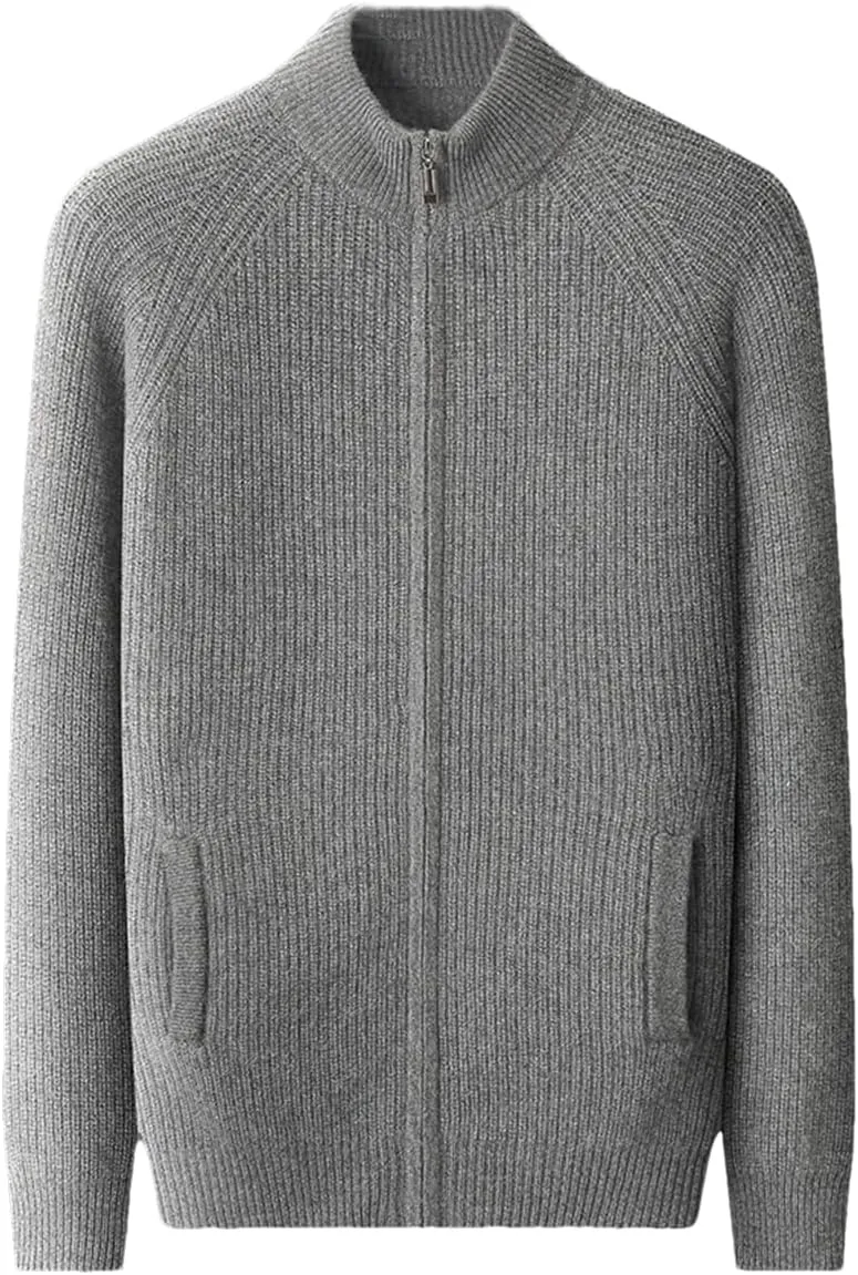 Thick Men Sweater Cashmere Long Sleeve Mock-Neck Zipper Cardigan Soft Warm Knitwear Men Clothing