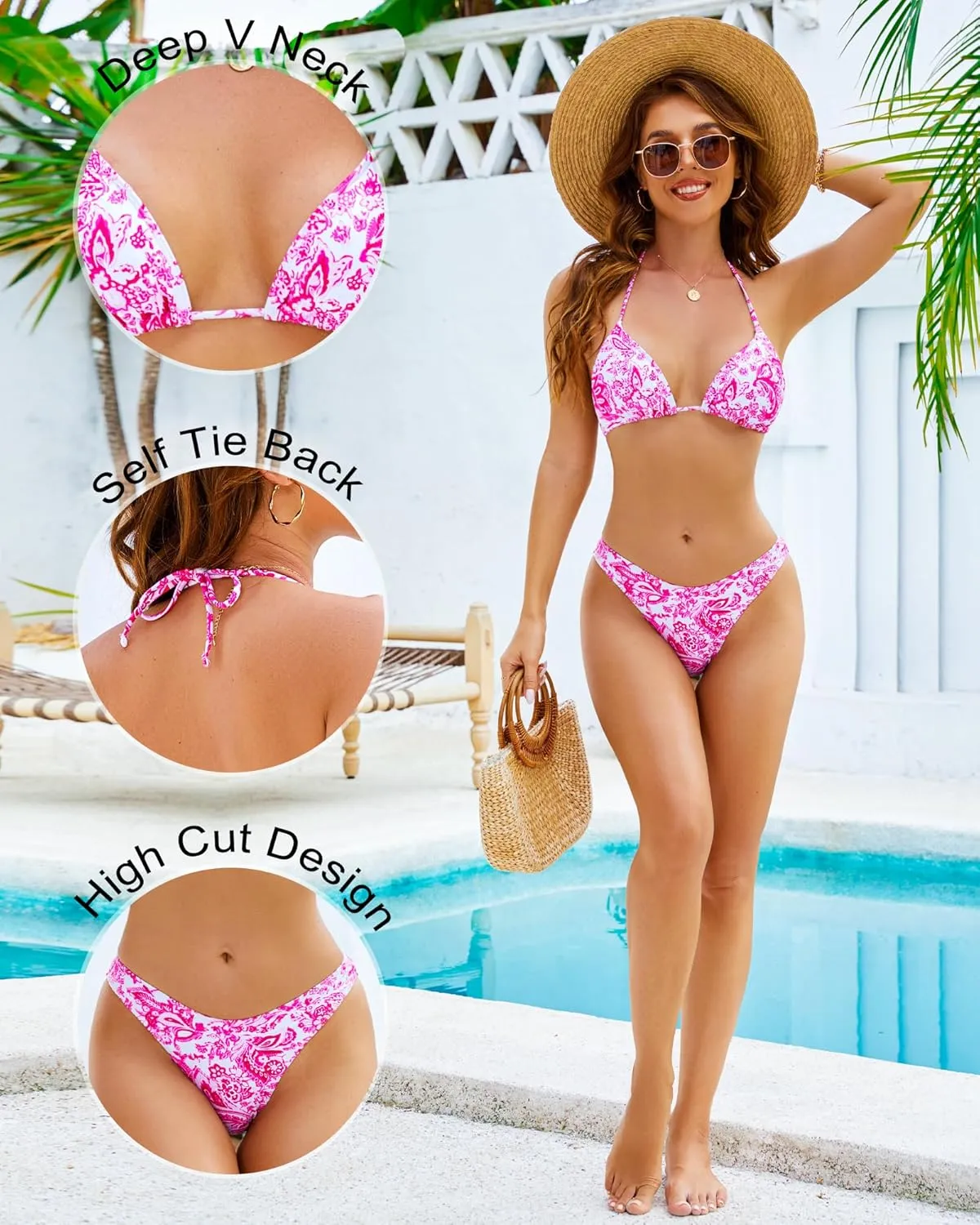 Thong Bikini Sets for Women 2 Piece Triangle Swimsuit Cheeky Micro Swim Suits Bestselling Floral Bathing Suit Teens