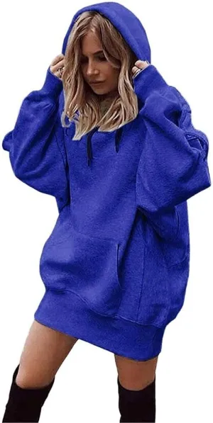 TIAFORD Women's Warmth Fleece Long Sleeve Hoodie Dress Casual Loose Stretch Hem Cuff Oversized Pullover Dresses with Pocket