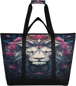 Tiger Black Tote Bag for Women with Zipper Reusable Grocery Bags Foldable Insulated Cooler Bag Totes Shopping Bags Handbags for Groceries Work Picnic Travel Beach