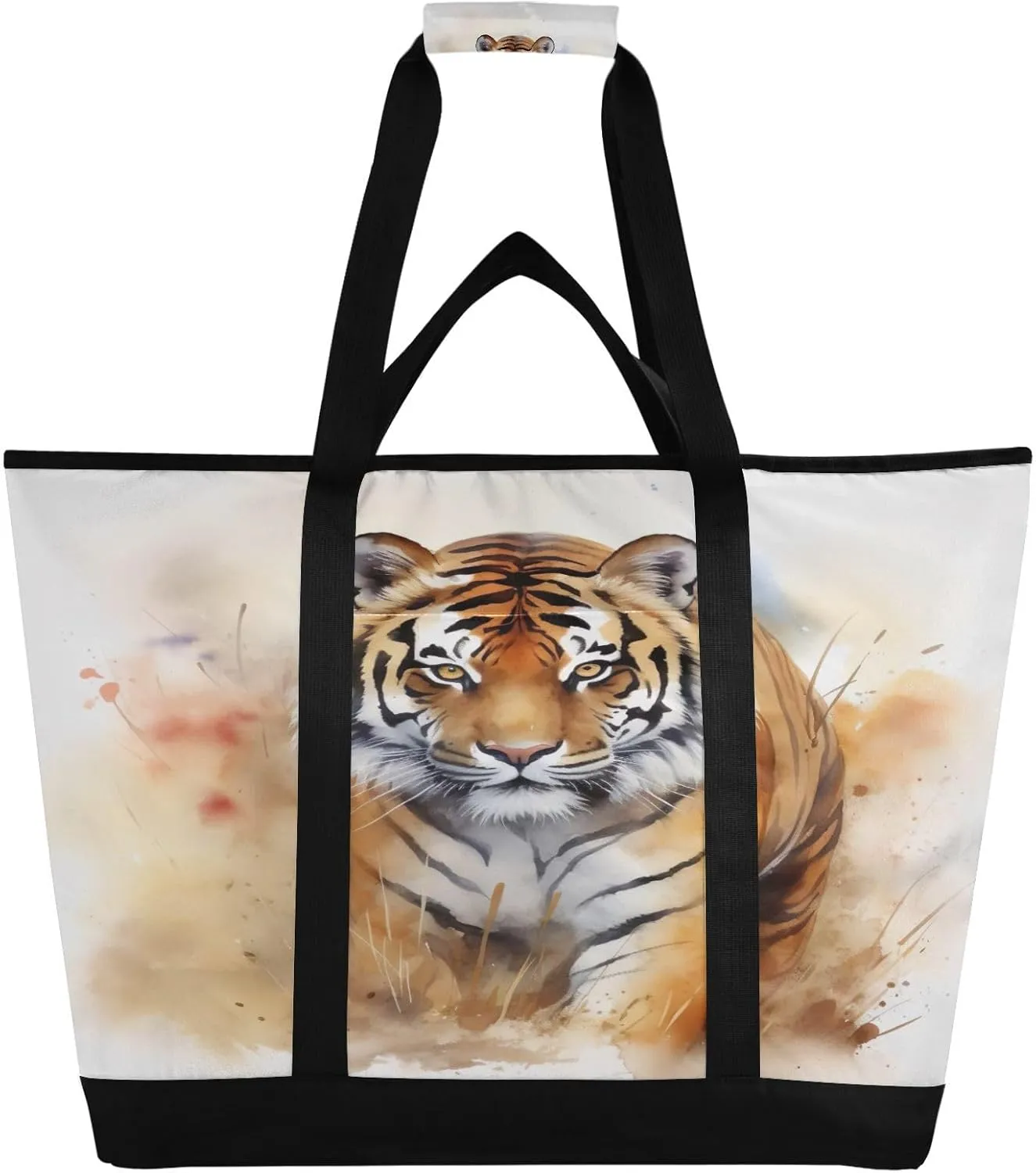 Tiger Yellow Tote Bag for Women with Zipper Reusable Grocery Bags Foldable Insulated Cooler Bag Handbags Totes Shopping Bags for Groceries Picnic Travel Work Beach