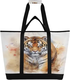 Tiger Yellow Tote Bag for Women with Zipper Reusable Grocery Bags Foldable Insulated Cooler Bag Handbags Totes Shopping Bags for Groceries Picnic Travel Work Beach