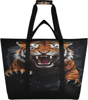 Tigers Black Tote Bag for Women with Zipper Reusable Grocery Bags Foldable Insulated Cooler Bag Handbags Totes Shopping Bags for Groceries Beach Travel Work Picnic