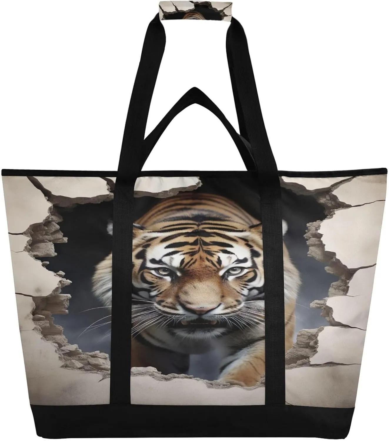 Tigers Tote Bag for Women with Zipper Reusable Grocery Bags Foldable Insulated Cooler Bag Shopping Bags Handbags Totes for Groceries Beach Travel Work Picnic