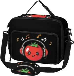 Tomato with Headphones Music Notes Large Insulated Lunch Bag Reusable Lunch Cooler Bags Tote for Work Picnic Outdoor