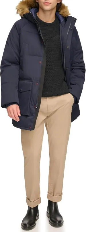 Tommy Hilfiger Men's Arctic Cloth Heavyweight Performance Parka Down Alternative Fur Lined Hood Outerwear Coat