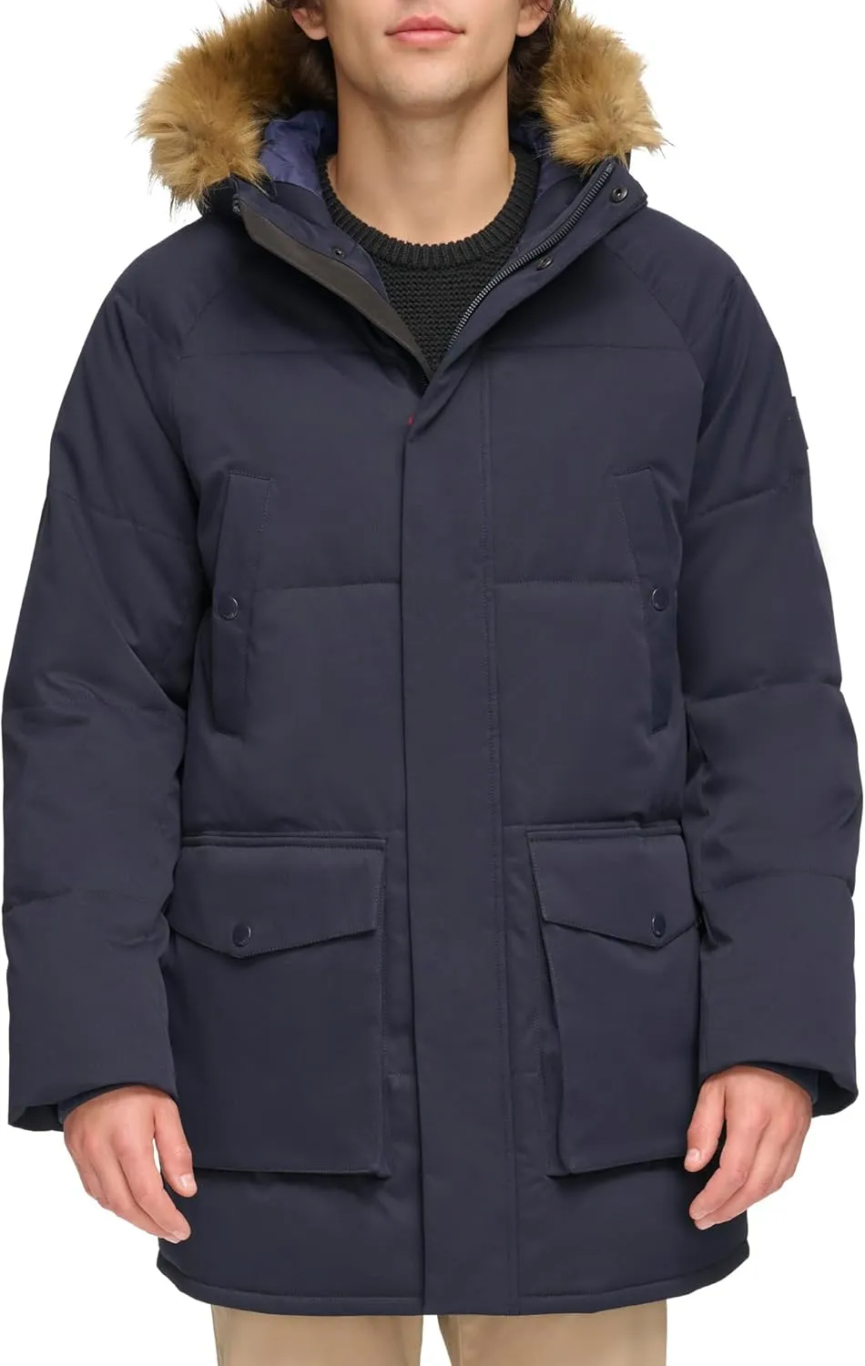 Tommy Hilfiger Men's Arctic Cloth Heavyweight Performance Parka Down Alternative Fur Lined Hood Outerwear Coat