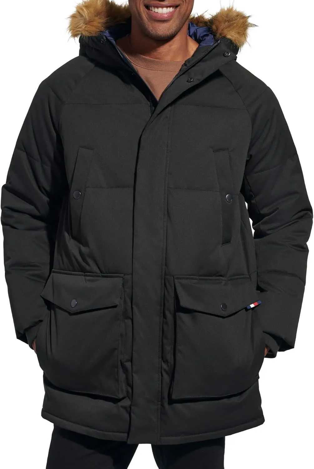 Tommy Hilfiger Men's Arctic Cloth Heavyweight Performance Parka Down Alternative Fur Lined Hood Outerwear Coat